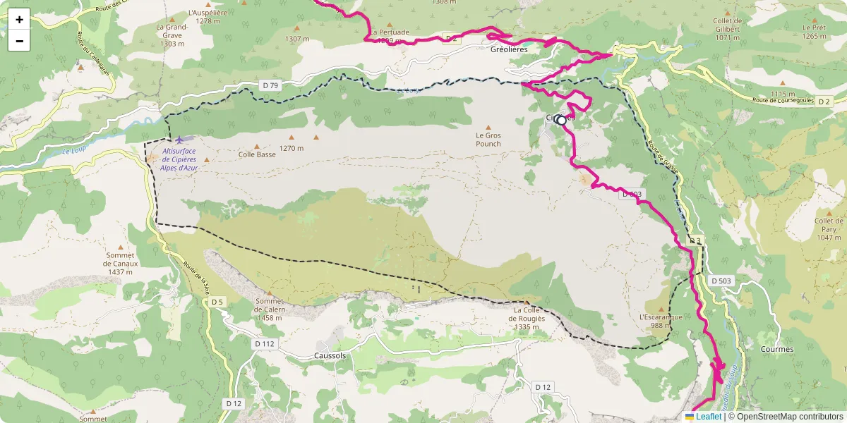 Carte du réseau de transport en commun à Cipières - lignes de bus et arrêts