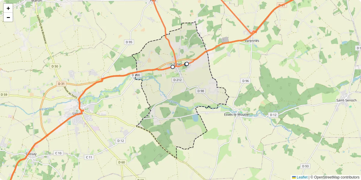 Carte du réseau de transport en commun à Ciran - lignes de bus et arrêts