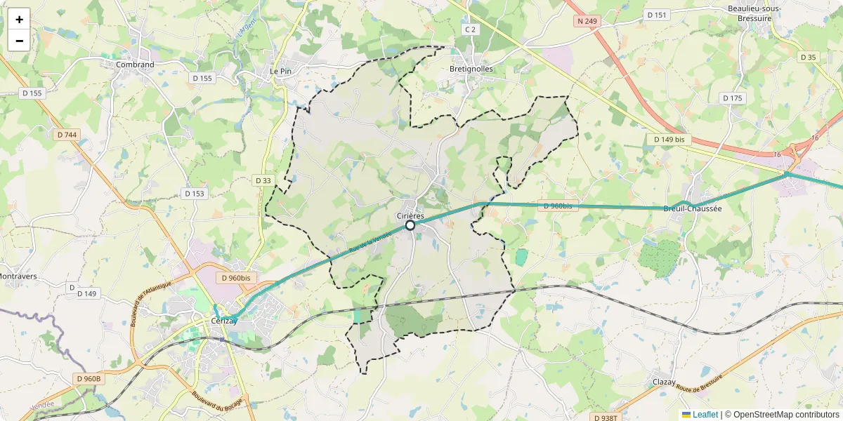 Carte du réseau de transport en commun à Cirières - lignes de bus et arrêts