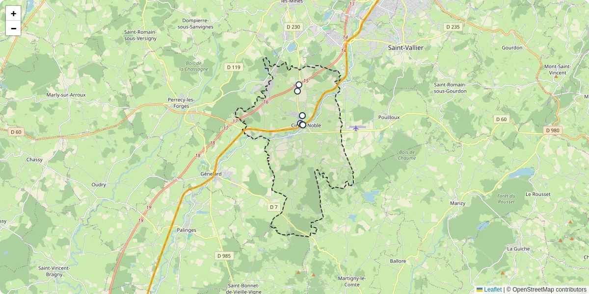 Carte du réseau de transport en commun à Ciry-le-Noble - lignes de bus et arrêts