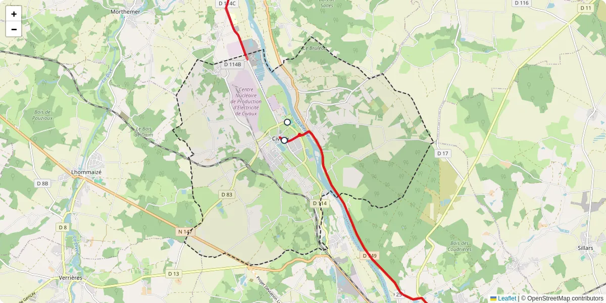 Carte du réseau de transport en commun à Civaux - lignes de bus et arrêts