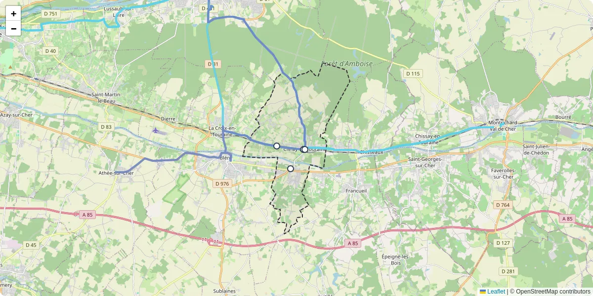 Carte du réseau de transport en commun à Civray-de-Touraine - lignes de bus et arrêts