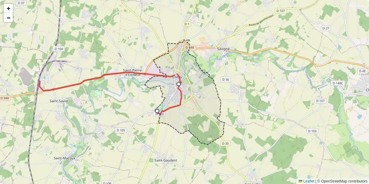 Carte du réseau de transport en commun à Civray - lignes de bus et arrêts