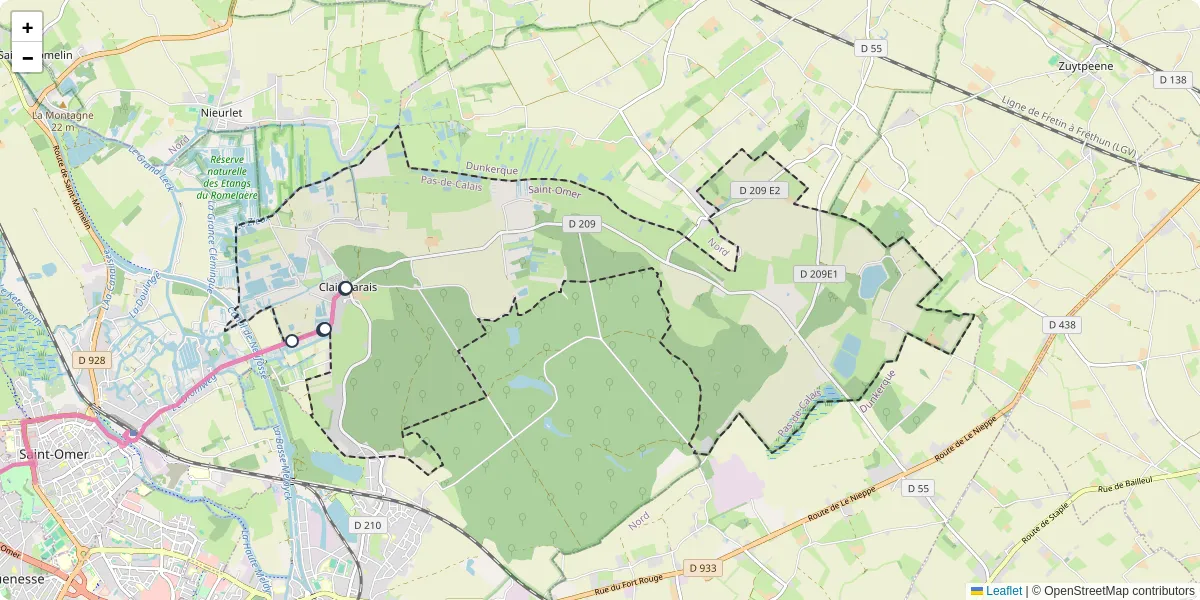 Carte du réseau de transport en commun à Clairmarais - lignes de bus et arrêts