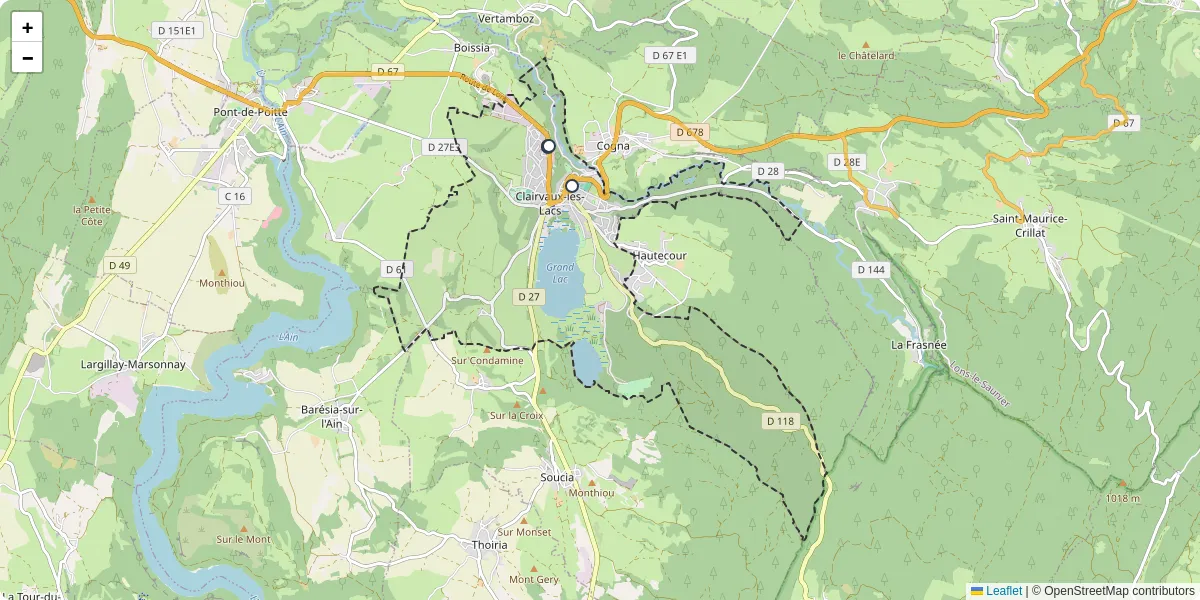 Carte du réseau de transport en commun à Clairvaux-les-Lacs - lignes de bus et arrêts