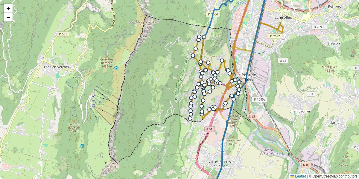 Carte du réseau de transport en commun à Claix - lignes de bus et arrêts
