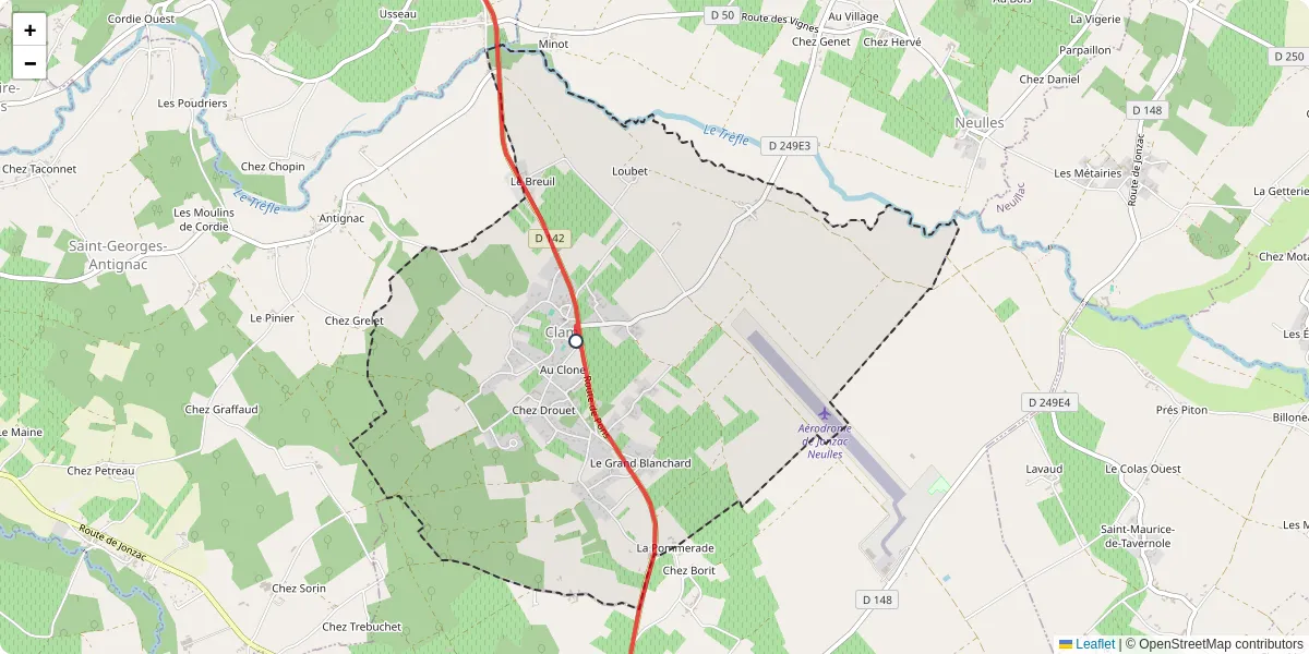 Carte du réseau de transport en commun à Clam - lignes de bus et arrêts