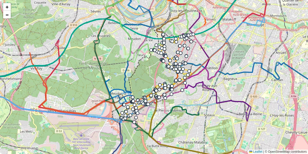 Carte du réseau de transport en commun à Clamart - lignes de bus et arrêts