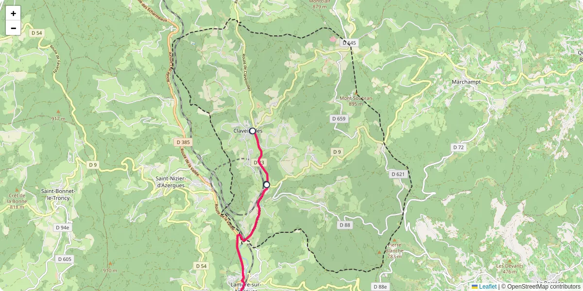 Carte du réseau de transport en commun à Claveisolles - lignes de bus et arrêts