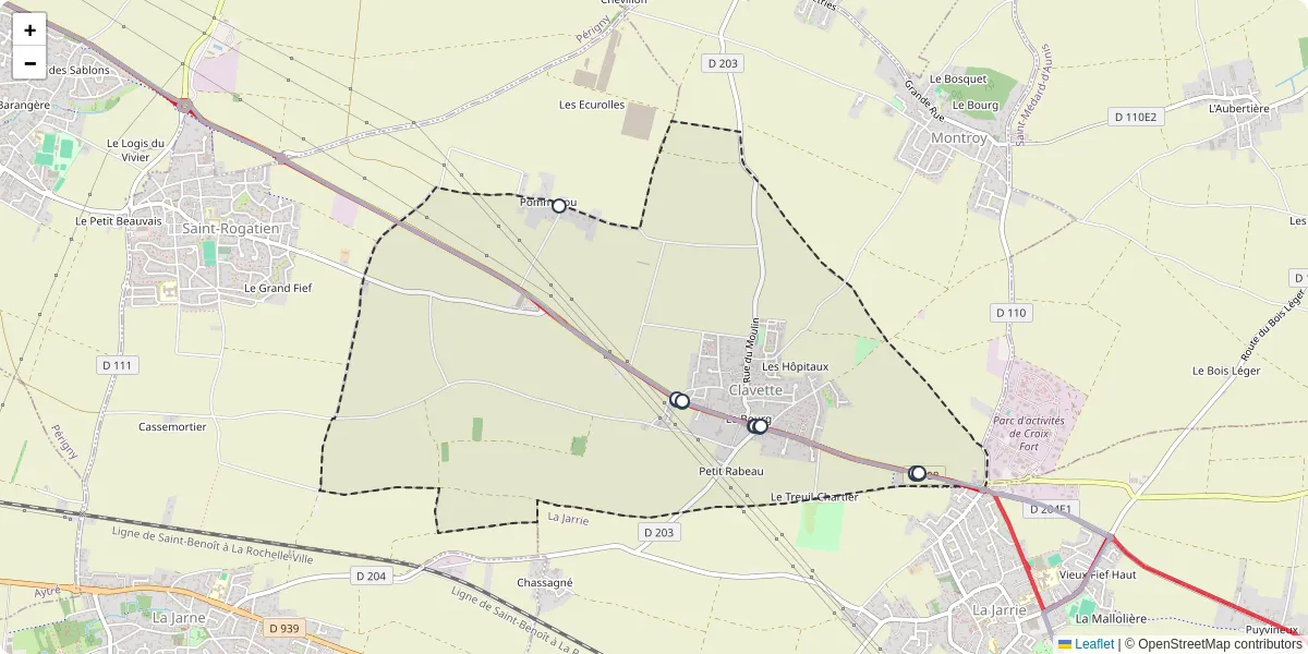 Carte du réseau de transport en commun à Clavette - lignes de bus et arrêts
