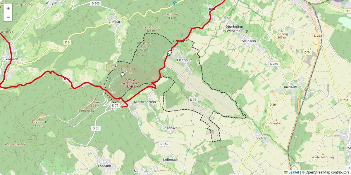 Carte du réseau de transport en commun à Cleebourg - lignes de bus et arrêts