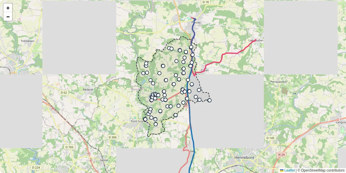 Carte du réseau de transport en commun à Cléguer - lignes de bus et arrêts