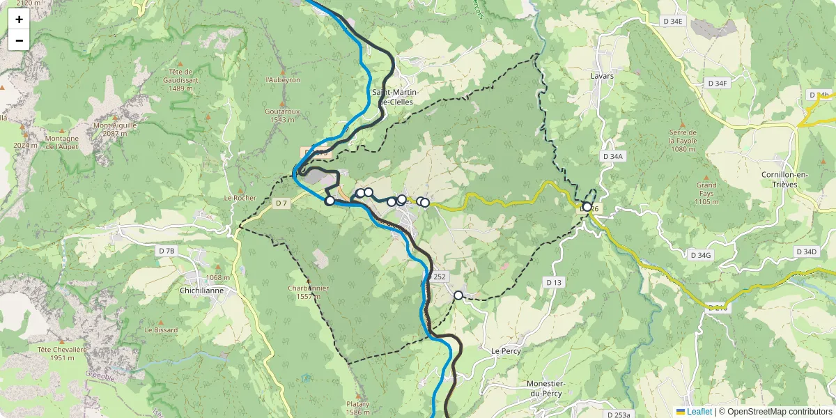 Carte du réseau de transport en commun à Clelles - lignes de bus et arrêts