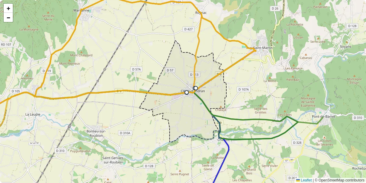 Carte du réseau de transport en commun à Cléon-d'Andran - lignes de bus et arrêts
