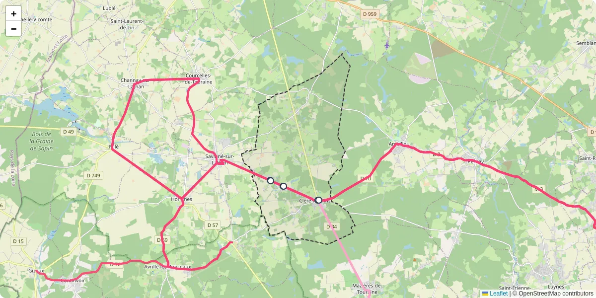 Carte du réseau de transport en commun à Cléré-les-Pins - lignes de bus et arrêts