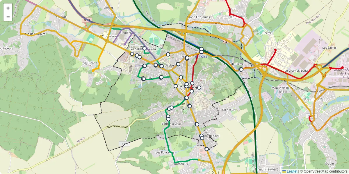 Carte du réseau de transport en commun à Clermont - lignes de bus et arrêts