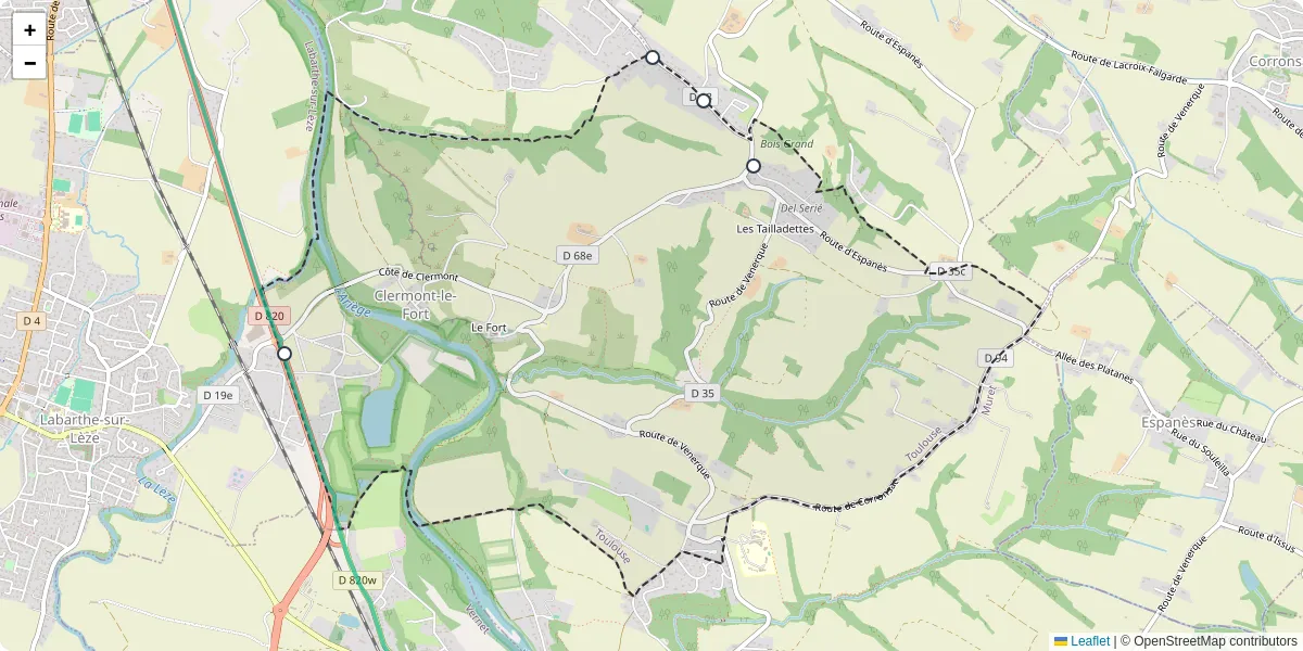 Carte du réseau de transport en commun à Clermont-le-Fort - lignes de bus et arrêts
