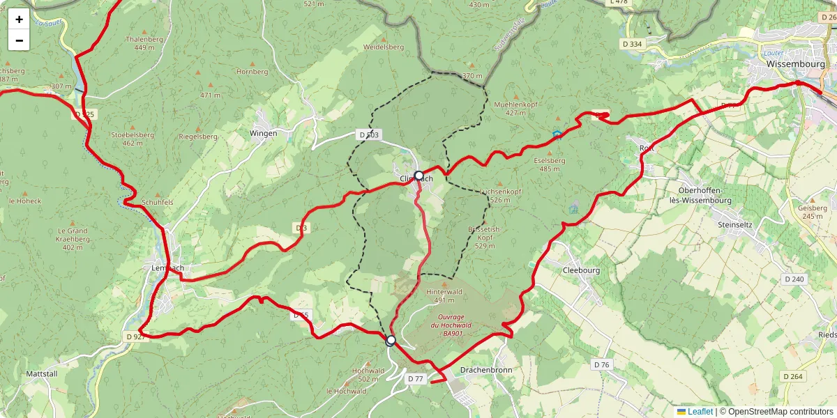 Carte du réseau de transport en commun à Climbach - lignes de bus et arrêts