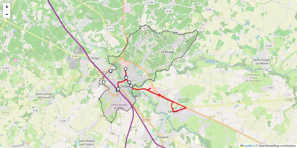 Carte du réseau de transport en commun à Clisson - lignes de bus et arrêts