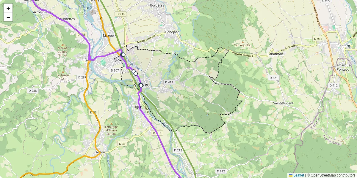 Carte du réseau de transport en commun à Coarraze - lignes de bus et arrêts