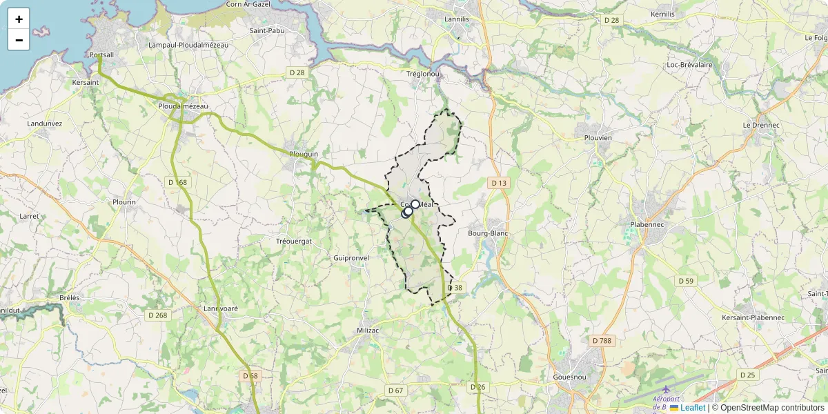Carte du réseau de transport en commun à Coat-Méal - lignes de bus et arrêts