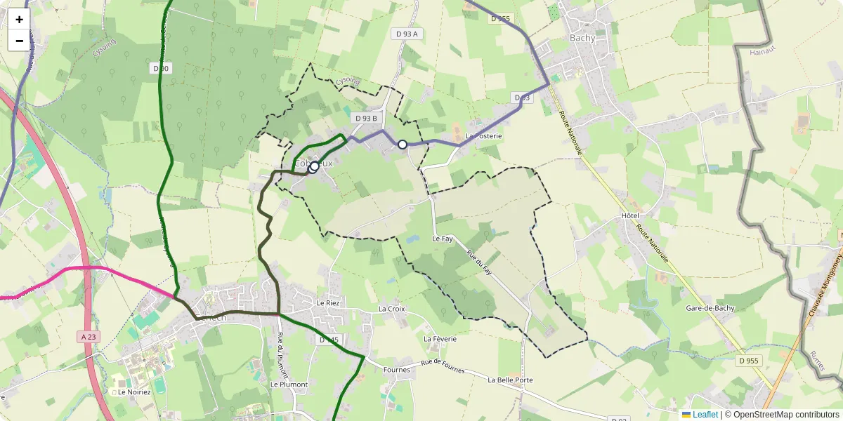 Carte du réseau de transport en commun à Cobrieux - lignes de bus et arrêts
