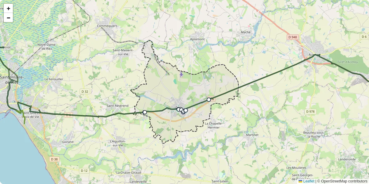 Carte du réseau de transport en commun à Coëx - lignes de bus et arrêts