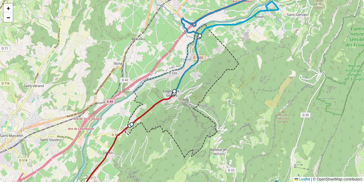 Carte du réseau de transport en commun à Cognin-les-Gorges - lignes de bus et arrêts