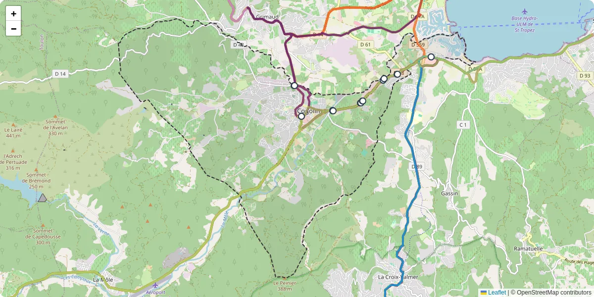 Carte du réseau de transport en commun à Cogolin - lignes de bus et arrêts