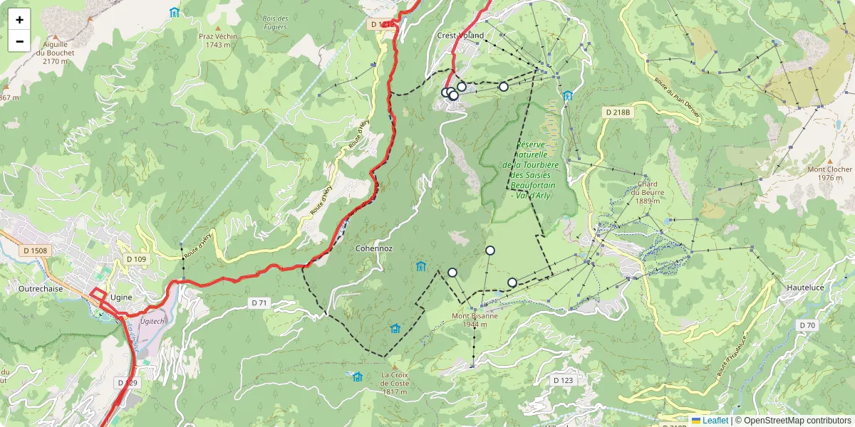 Carte du réseau de transport en commun à Cohennoz - lignes de bus et arrêts