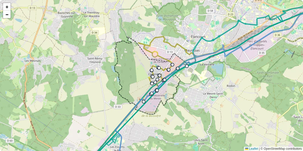 Carte du réseau de transport en commun à Coignières - lignes de bus et arrêts