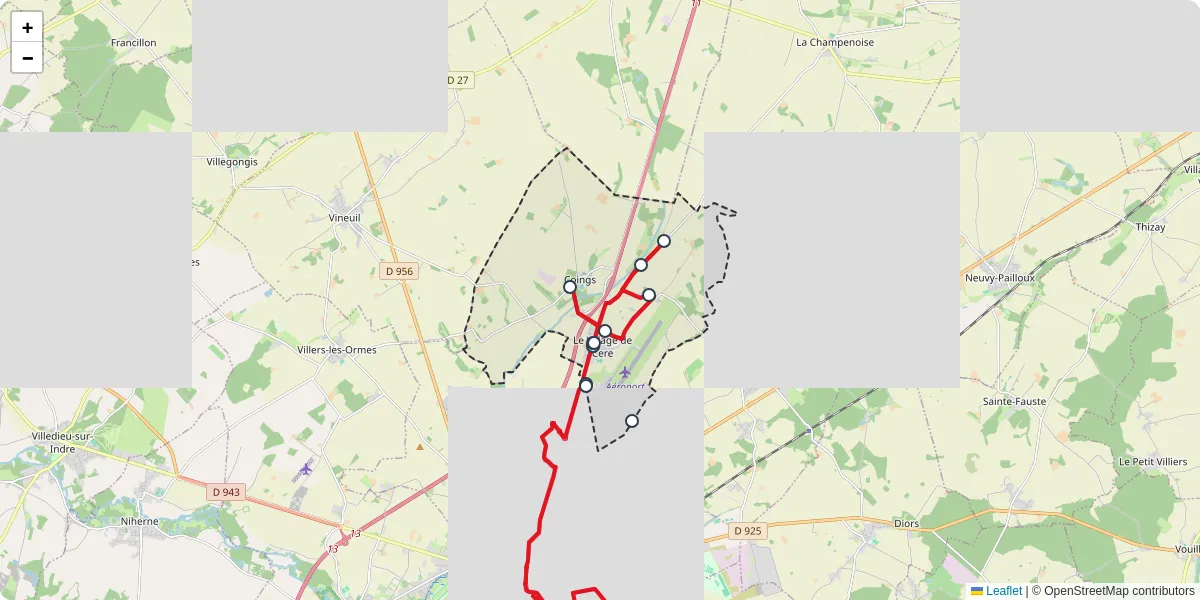 Carte du réseau de transport en commun à Coings - lignes de bus et arrêts