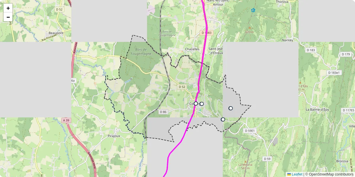 Carte du réseau de transport en commun à Coligny - lignes de bus et arrêts
