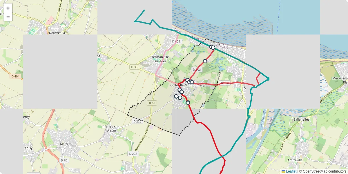 Carte du réseau de transport en commun à Colleville-Montgomery - lignes de bus et arrêts