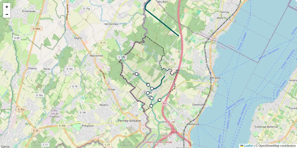 Carte du réseau de transport en commun à Collex-Bossy - lignes de bus et arrêts