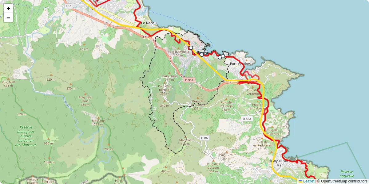 Carte du réseau de transport en commun à Collioure - lignes de bus et arrêts