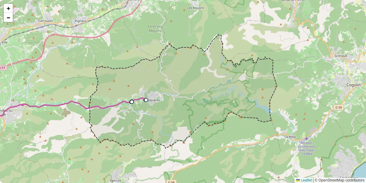 Carte du réseau de transport en commun à Collobrières - lignes de bus et arrêts