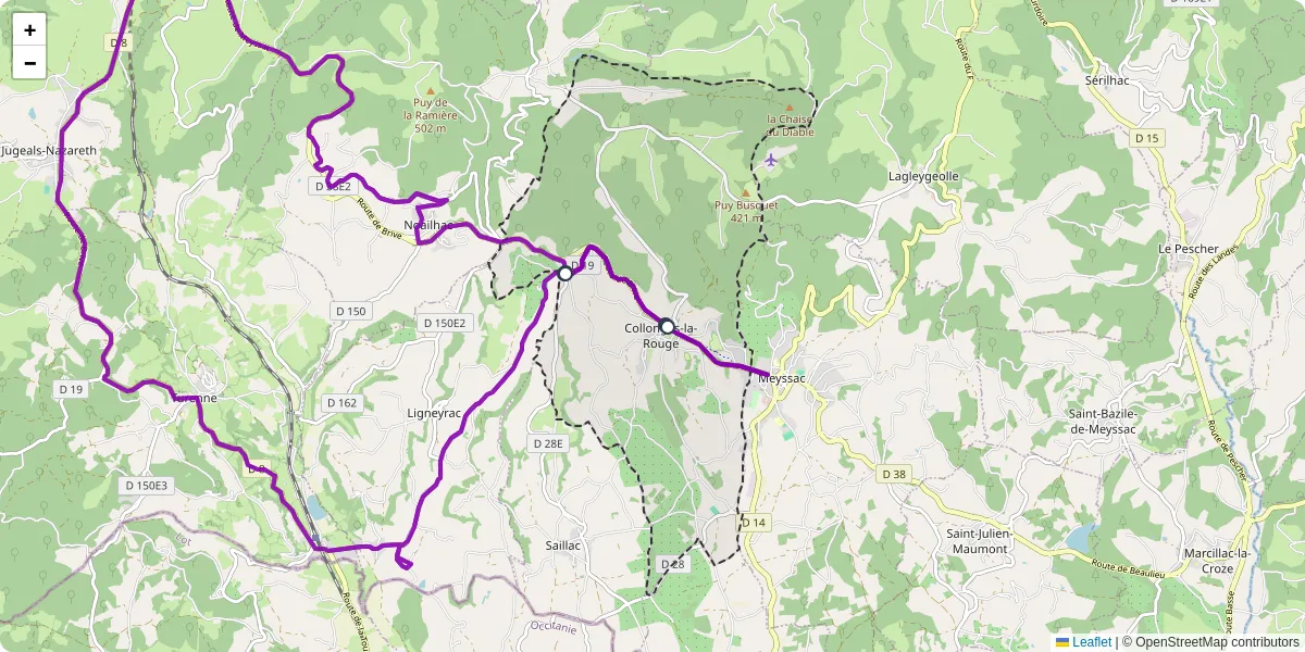 Carte du réseau de transport en commun à Collonges-la-Rouge - lignes de bus et arrêts