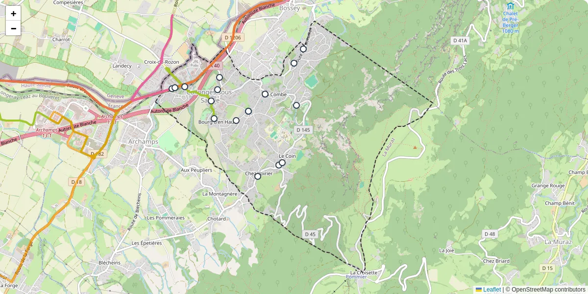Carte du réseau de transport en commun à Collonges-sous-Salève - lignes de bus et arrêts