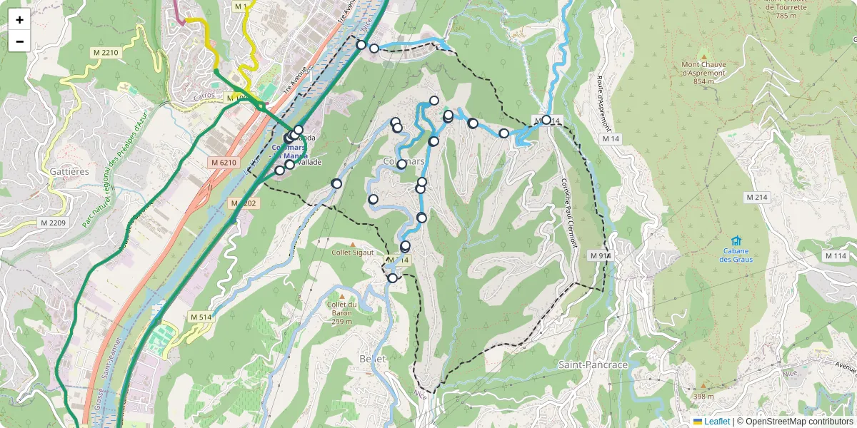 Carte du réseau de transport en commun à Colomars - lignes de bus et arrêts