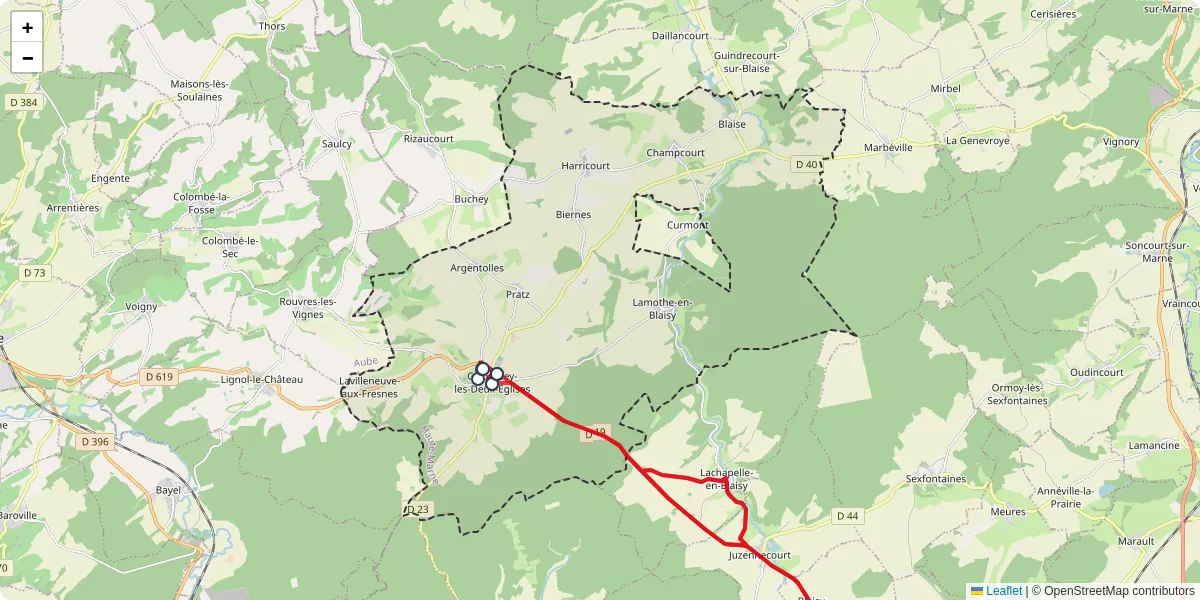 Carte du réseau de transport en commun à Colombey-les-Deux-Églises - lignes de bus et arrêts