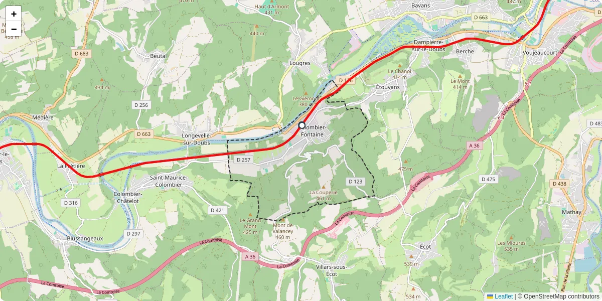 Carte du réseau de transport en commun à Colombier-Fontaine - lignes de bus et arrêts
