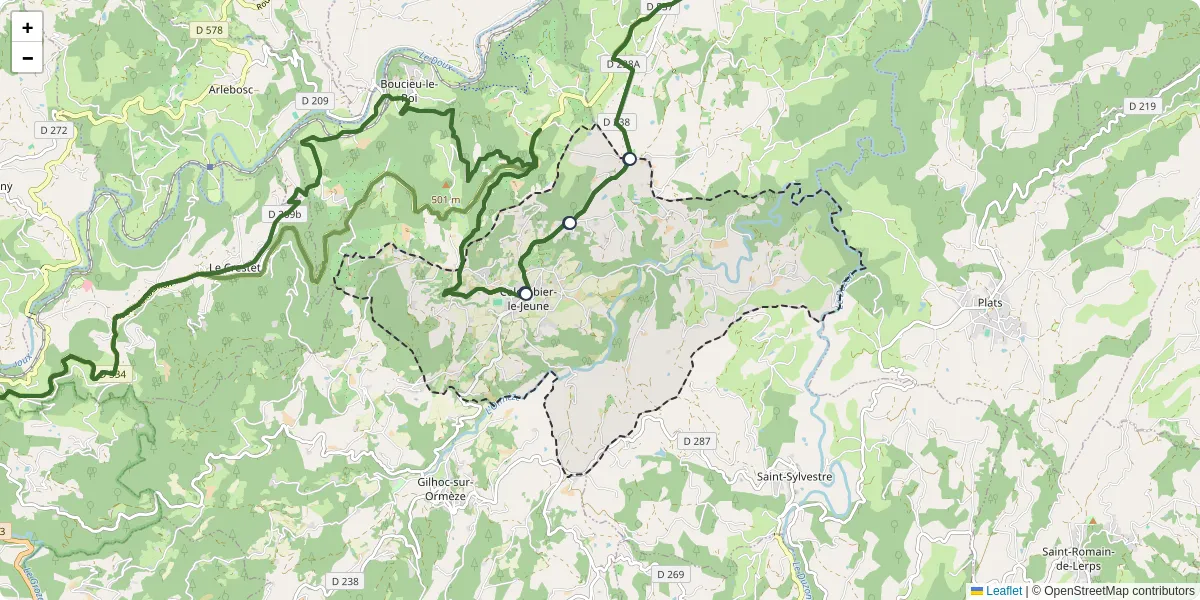 Carte du réseau de transport en commun à Colombier-le-Jeune - lignes de bus et arrêts