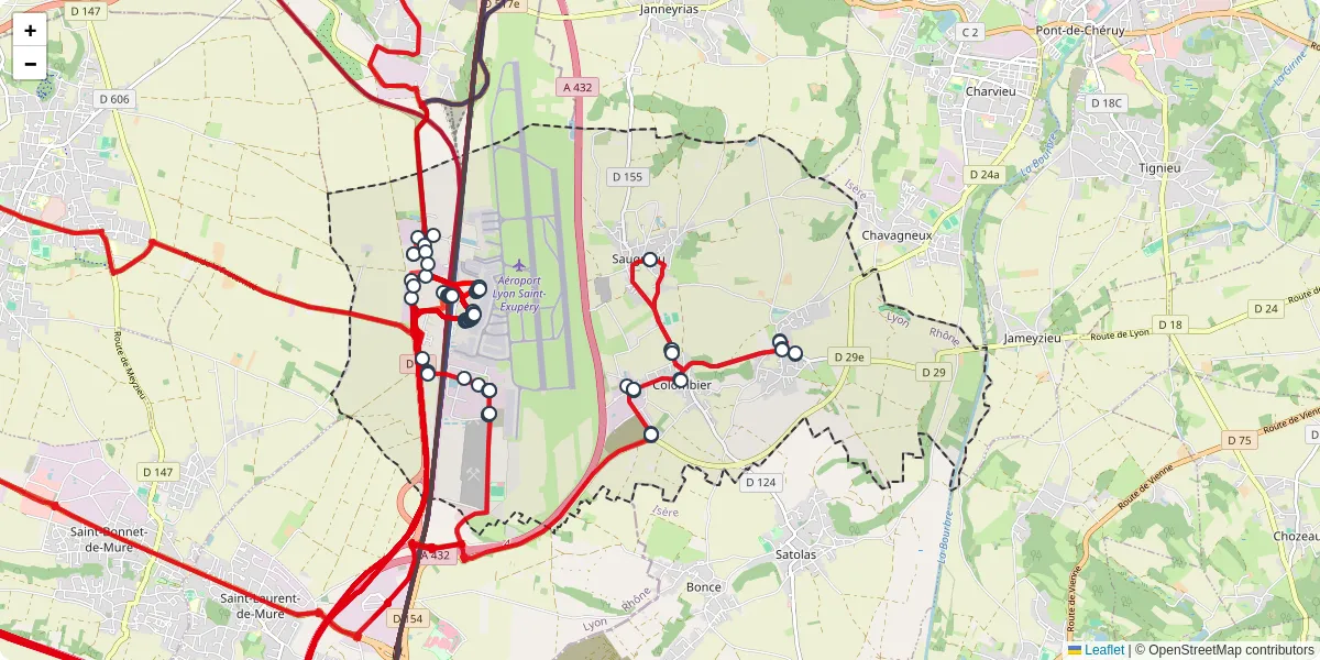Carte du réseau de transport en commun à Colombier-Saugnieu - lignes de bus et arrêts
