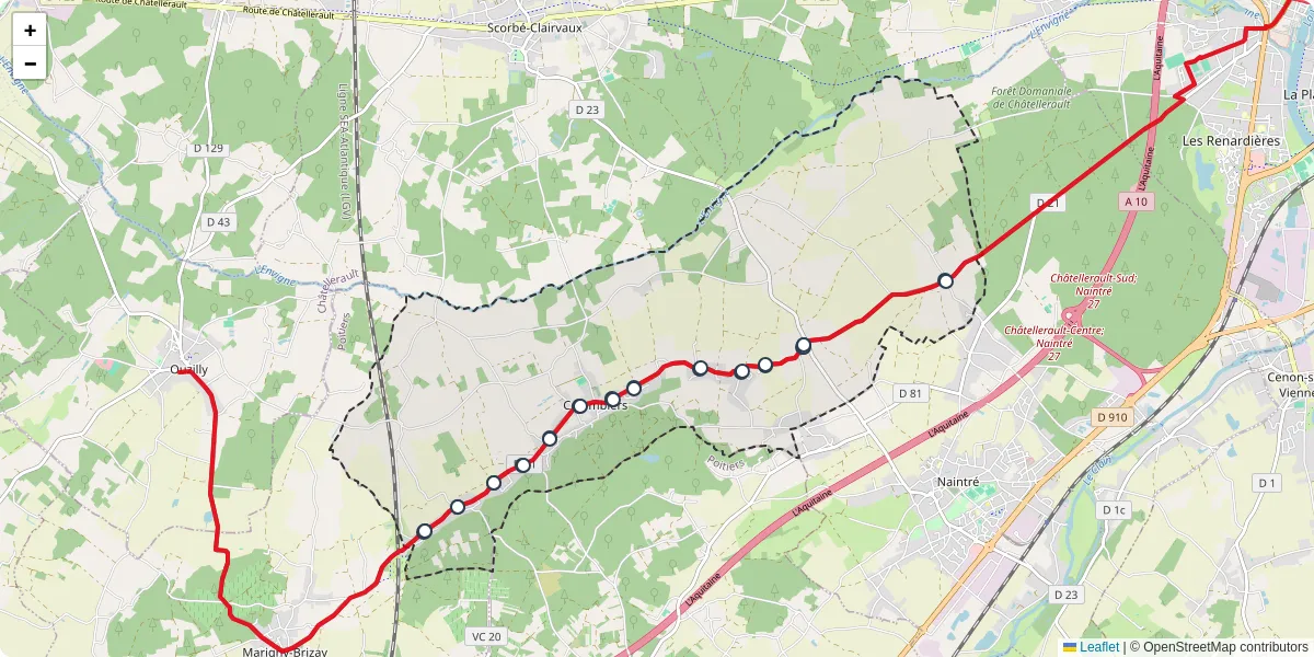 Carte du réseau de transport en commun à Colombiers - lignes de bus et arrêts