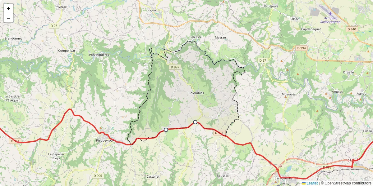 Carte du réseau de transport en commun à Colombiès - lignes de bus et arrêts