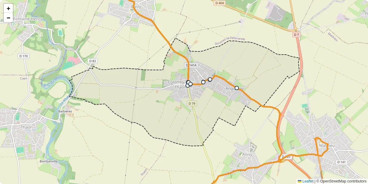 Carte du réseau de transport en commun à Colomby-Anguerny - lignes de bus et arrêts