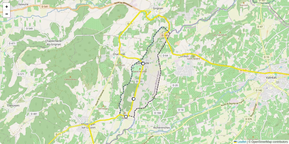 Carte du réseau de transport en commun à Colonzelle - lignes de bus et arrêts