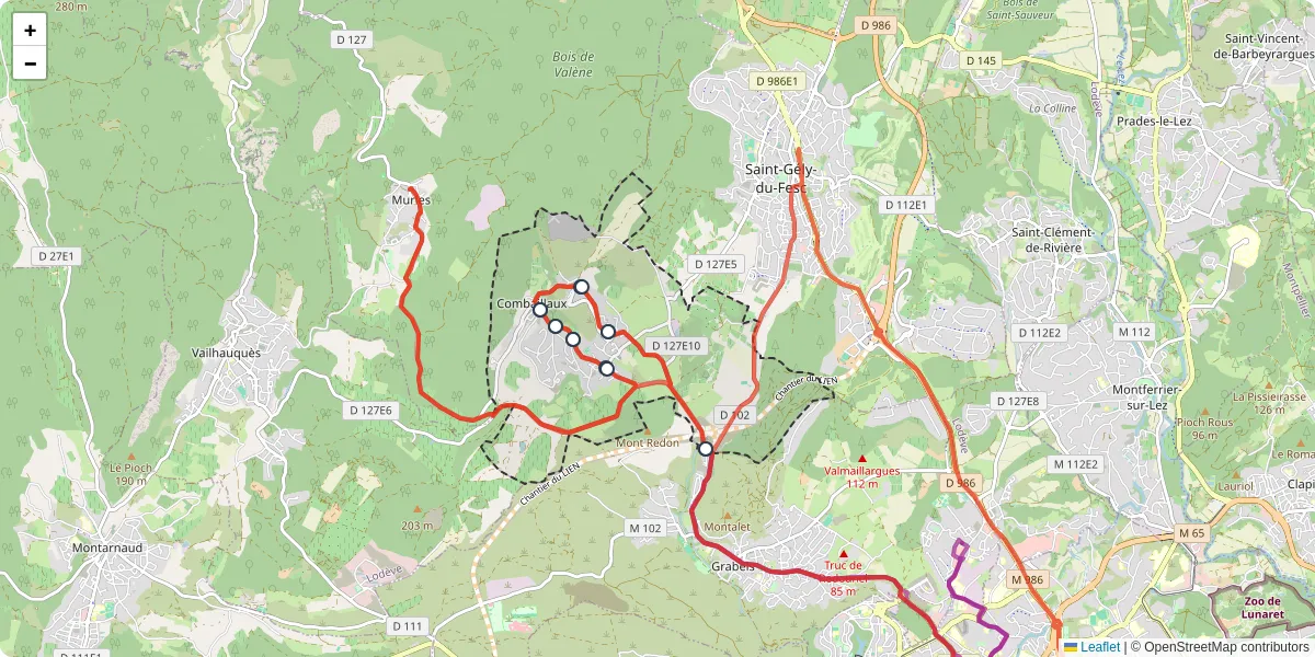 Carte du réseau de transport en commun à Combaillaux - lignes de bus et arrêts