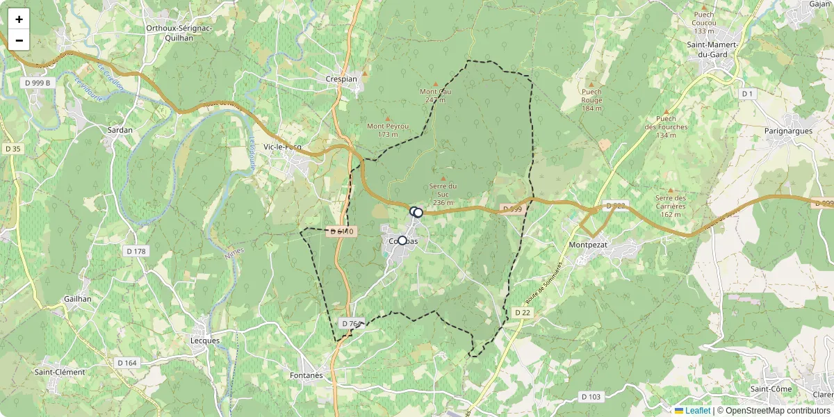 Carte du réseau de transport en commun à Combas - lignes de bus et arrêts